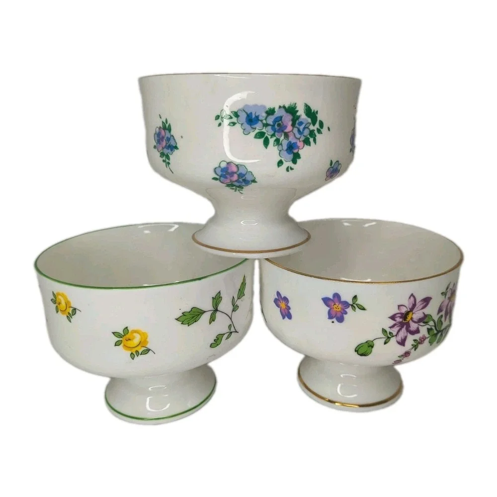 3-Vintage Royal Victoria Fine Bone China Dessert Cups/Mismat. Floral Cottagecore